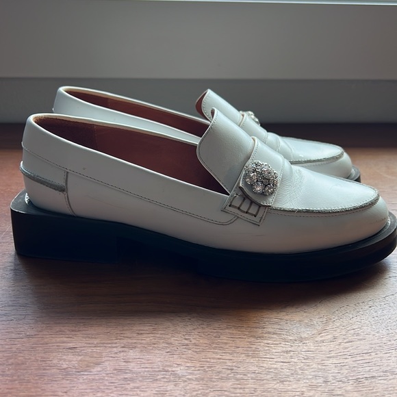 GANNI Crystal Embellish white leather loafers - Picture 2 of 7